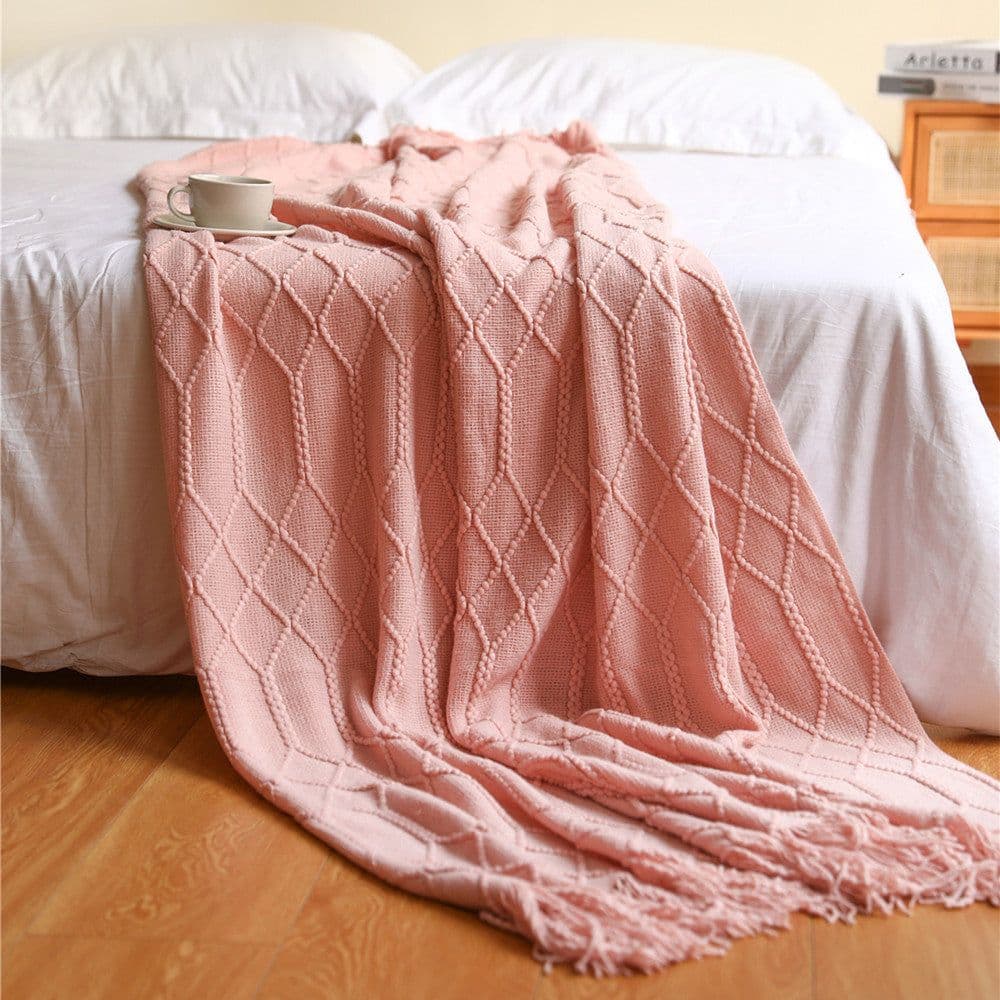 image-Pure Color Coral Fleece Knitted Sofa Blanket