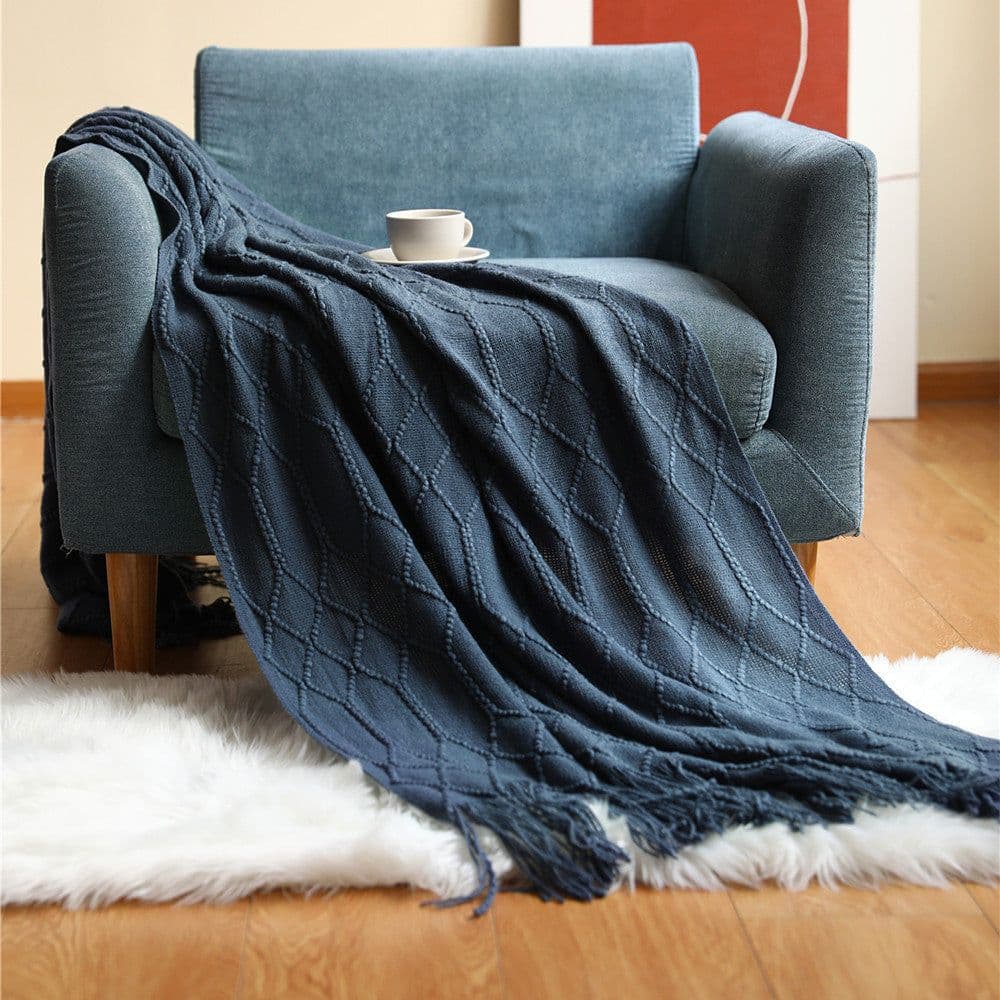 image-Pure Color Coral Fleece Knitted Sofa Blanket
