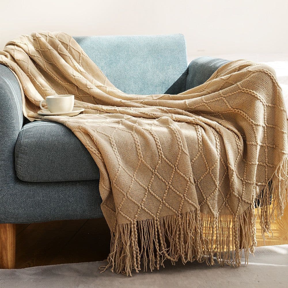 image-Pure Color Coral Fleece Knitted Sofa Blanket