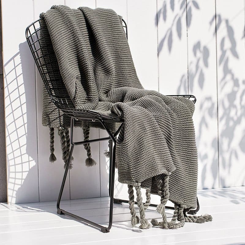 image-Solid Color Nordic Sofa Office Leisure Blanket Knitted Tassel