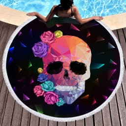 image-Scary Skull Round Beach Towel Fiber Picnic Mat