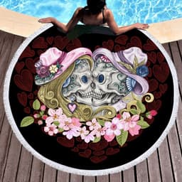 image-Scary Skull Round Beach Towel Fiber Picnic Mat
