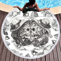 image-Scary Skull Round Beach Towel Fiber Picnic Mat