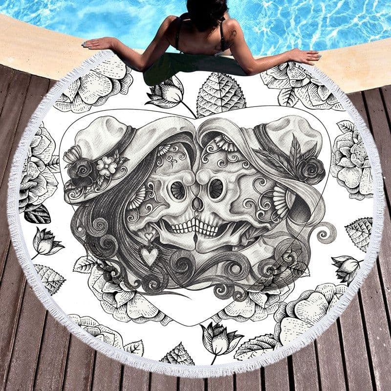 image-Scary Skull Round Beach Towel Fiber Picnic Mat