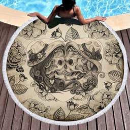 image-Scary Skull Round Beach Towel Fiber Picnic Mat