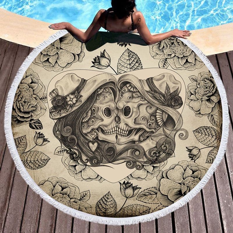 image-Scary Skull Round Beach Towel Fiber Picnic Mat