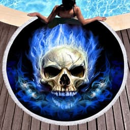 image-Scary Skull Round Beach Towel Fiber Picnic Mat