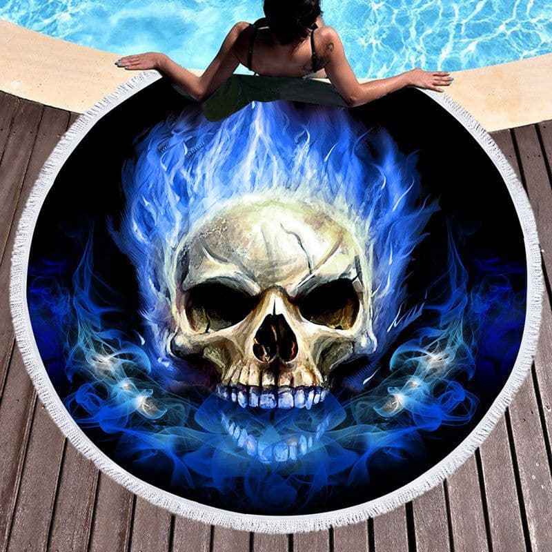 image-Scary Skull Round Beach Towel Fiber Picnic Mat