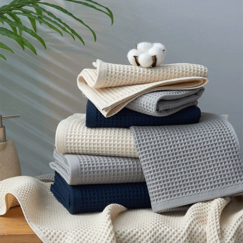 image-Pure Cotton Japanese-style Absorbent Household Honeycomb Pattern Towel