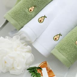 image-Full Embroidery Avocado Cotton Bath Towel