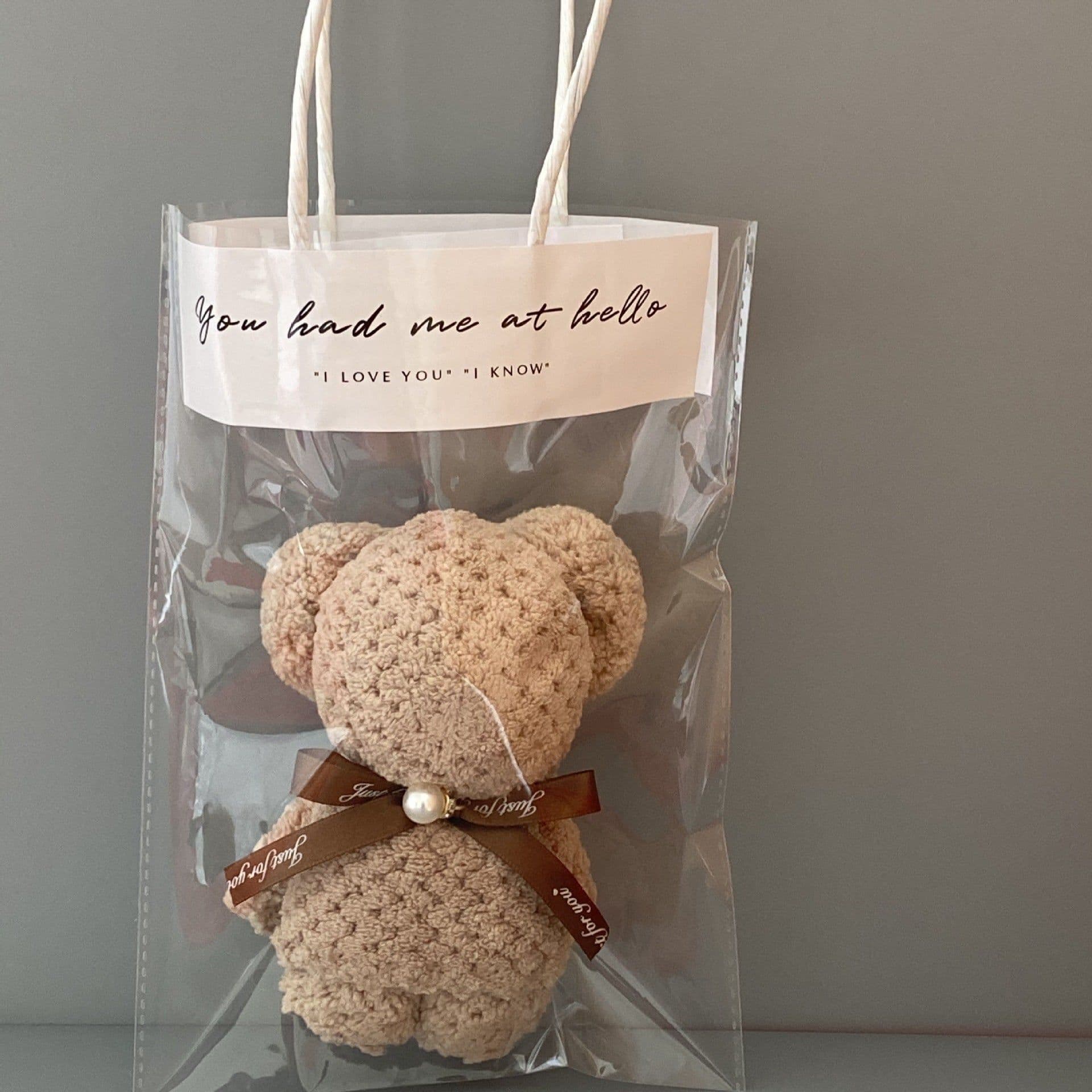 image-Bear Coral Velvet Towel Gift Handbag