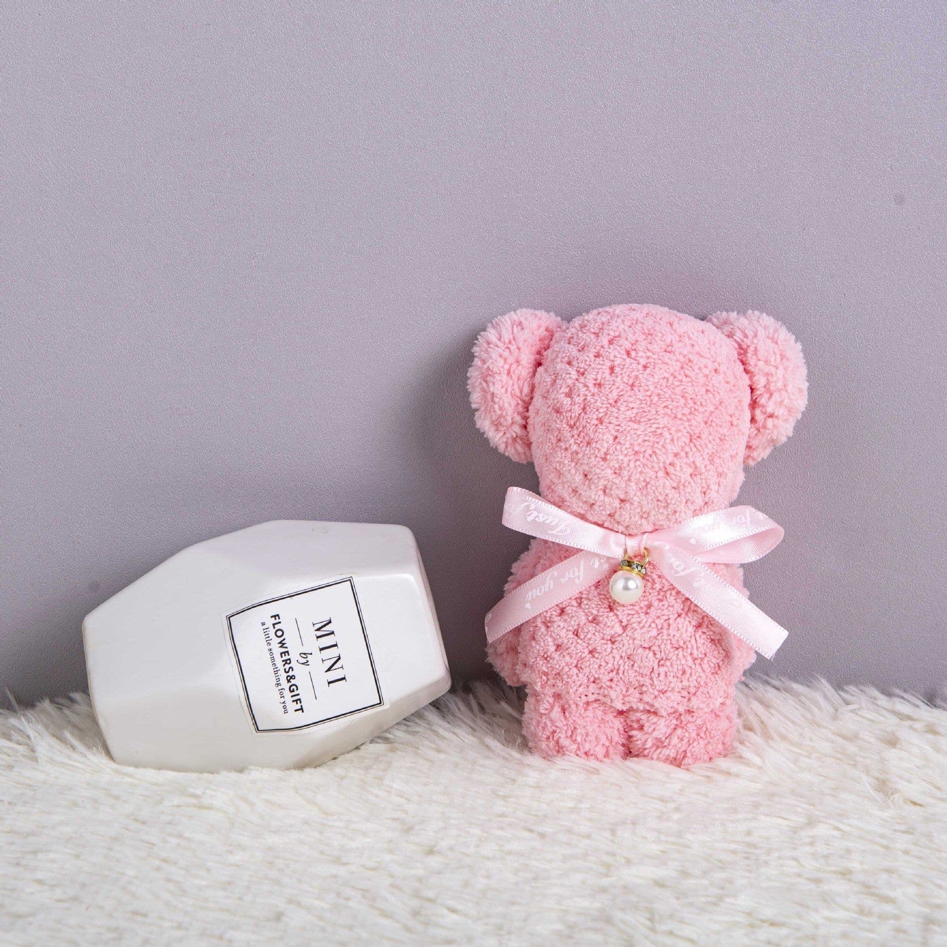 image-Bear Coral Velvet Towel Gift Handbag