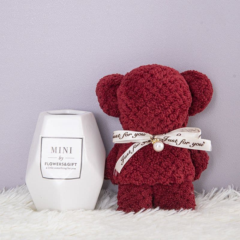 image-Bear Coral Velvet Towel Gift Handbag