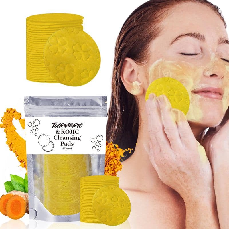 image-Turmeric Exfoliating Cleansing Pads Compressed Facial Sponges Skin Care Tools For Face Clogged Pores Excess Oil Cleansing