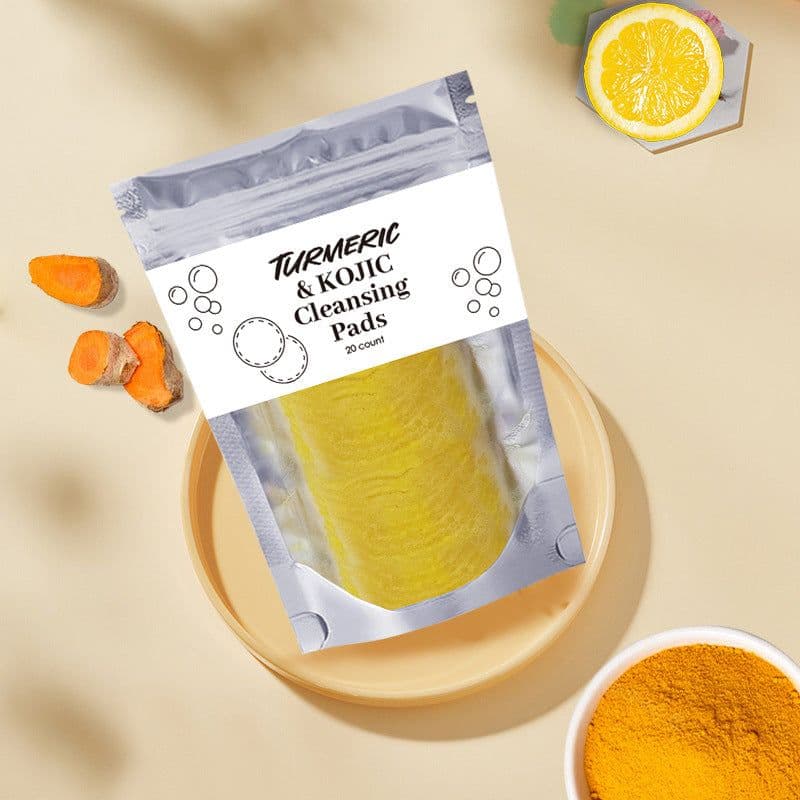 image-Turmeric Exfoliating Cleansing Pads Compressed Facial Sponges Skin Care Tools For Face Clogged Pores Excess Oil Cleansing