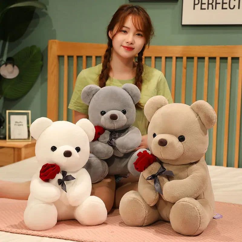 image-23-45cm New Lovely Hug Roses Teddy Bear Plush Pillow Stuffed Soft Animal Dolls Nice Birthday Gift Girlfriend Valentine's Day