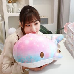 image-Cute Cartoon Chubby Doodle Soft And Adorable Dream Starry Sky Colorful Whale Plush Doll Pillow