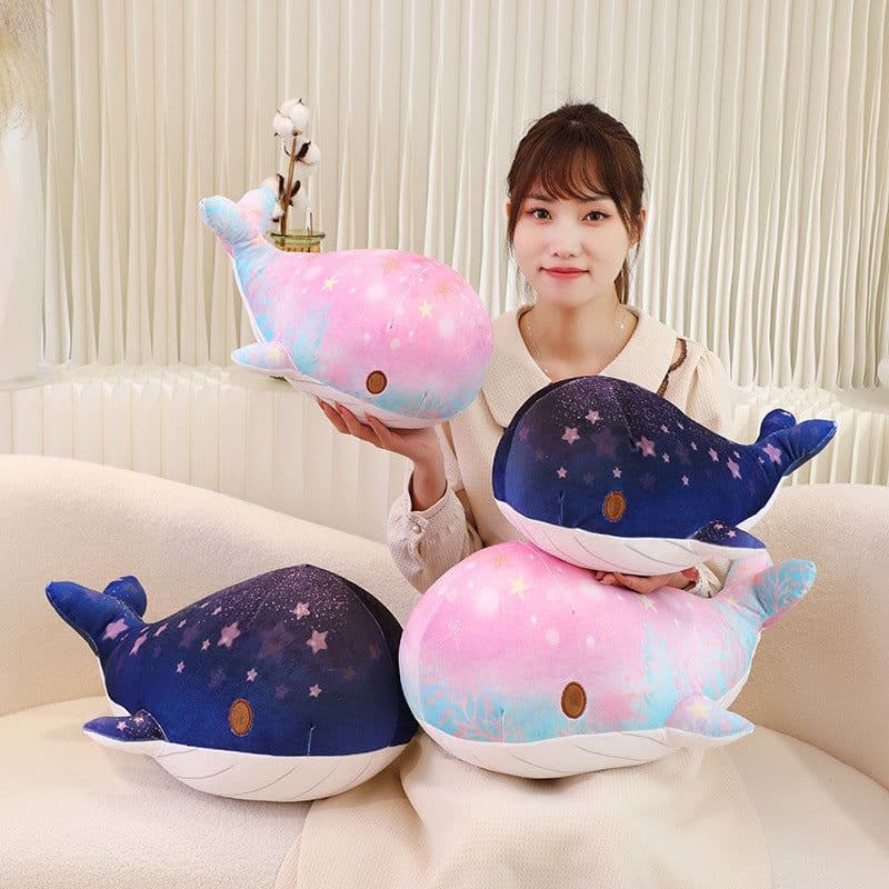 image-Cute Cartoon Chubby Doodle Soft And Adorable Dream Starry Sky Colorful Whale Plush Doll Pillow