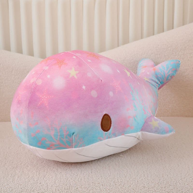 image-Cute Cartoon Chubby Doodle Soft And Adorable Dream Starry Sky Colorful Whale Plush Doll Pillow