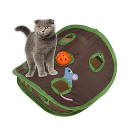 image-Cute Pet Cat Interactive Hide Seek Game 9 Holes Tunnel Mouse Hunt Intelligence Toy Pet Hidden Hole Kitten Foldable Toys