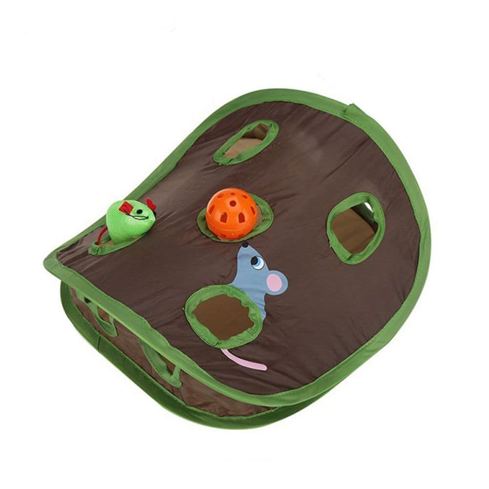 image-Cute Pet Cat Interactive Hide Seek Game 9 Holes Tunnel Mouse Hunt Intelligence Toy Pet Hidden Hole Kitten Foldable Toys