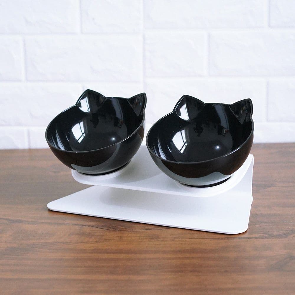 image-Non Slip Double Cat Bowl With Raised Stand Pet Food Cat Feeder Protect Cervical Vertebra Dog Bowl Transparent Pet Products