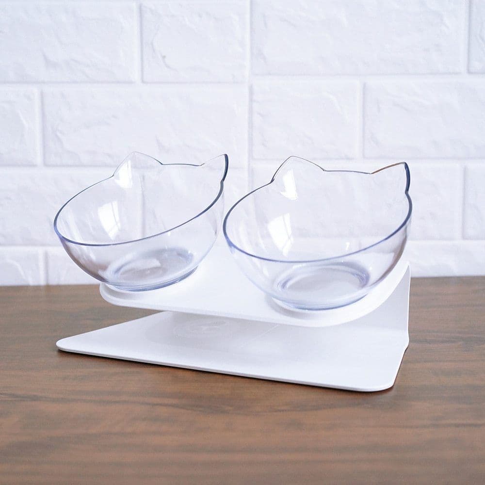image-Non Slip Double Cat Bowl With Raised Stand Pet Food Cat Feeder Protect Cervical Vertebra Dog Bowl Transparent Pet Products