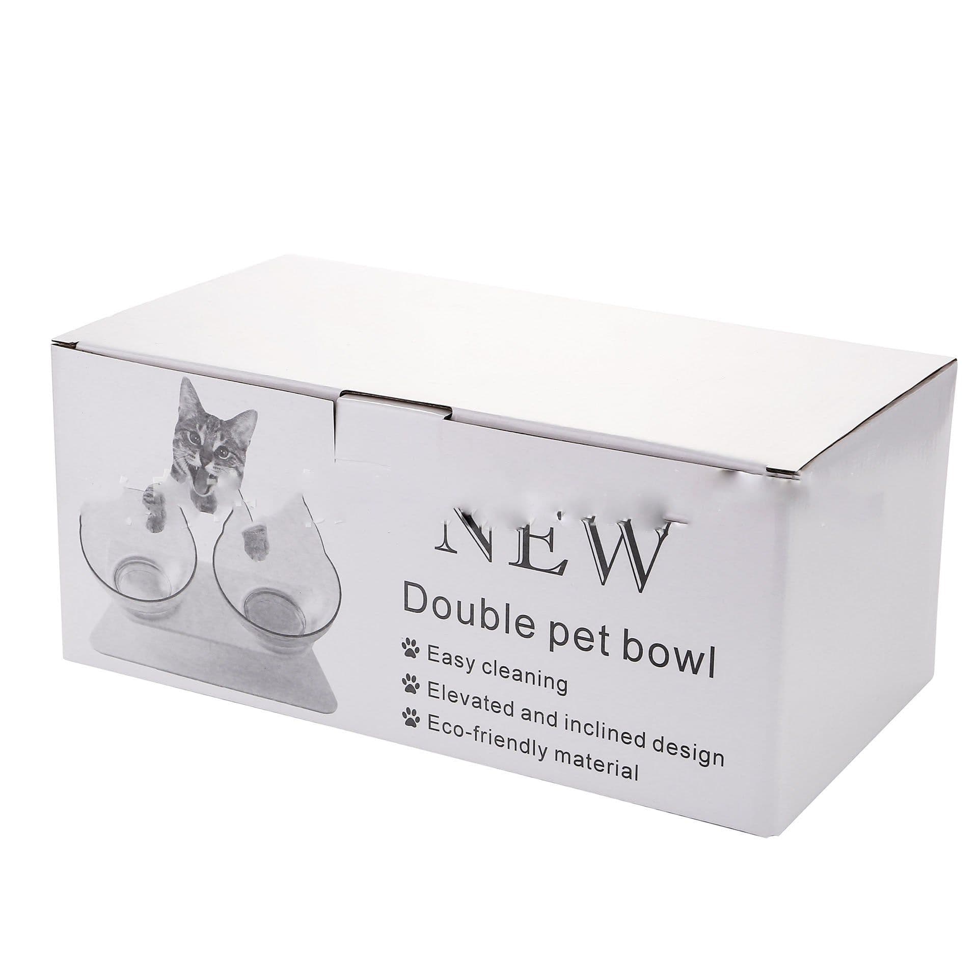 image-Non Slip Double Cat Bowl With Raised Stand Pet Food Cat Feeder Protect Cervical Vertebra Dog Bowl Transparent Pet Products