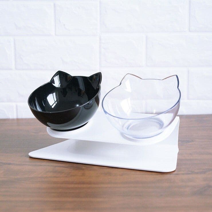 image-Non Slip Double Cat Bowl With Raised Stand Pet Food Cat Feeder Protect Cervical Vertebra Dog Bowl Transparent Pet Products