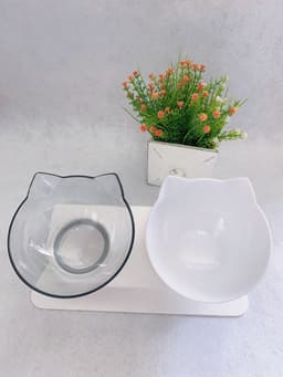 image-Non Slip Double Cat Bowl With Raised Stand Pet Food Cat Feeder Protect Cervical Vertebra Dog Bowl Transparent Pet Products