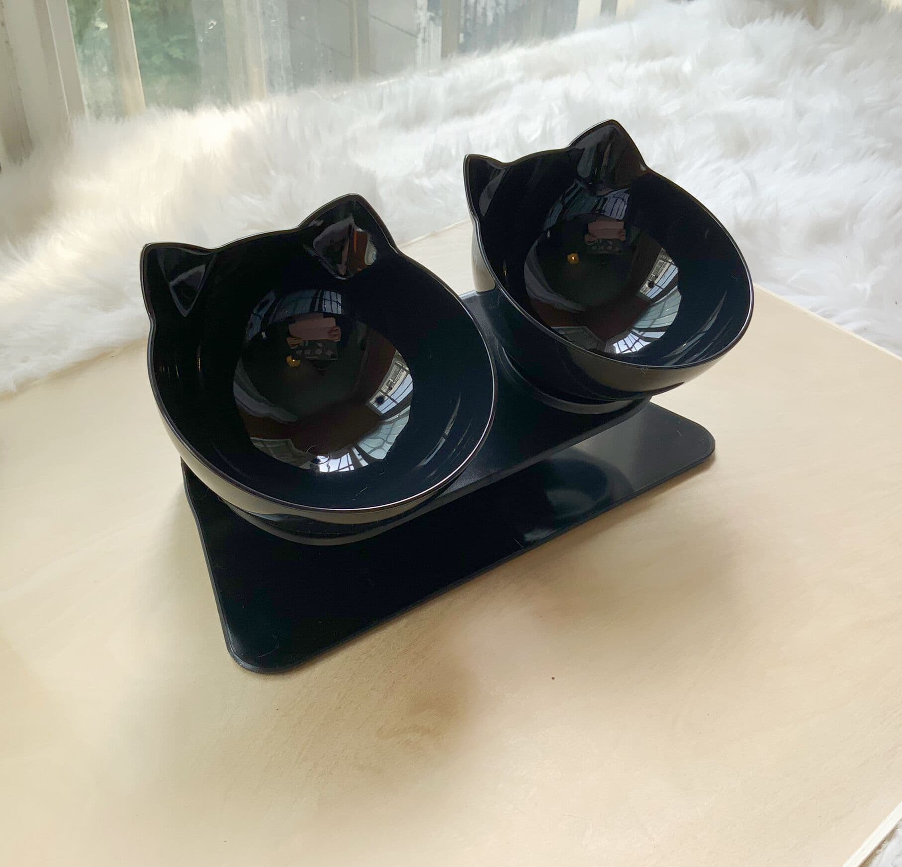 image-Non Slip Double Cat Bowl With Raised Stand Pet Food Cat Feeder Protect Cervical Vertebra Dog Bowl Transparent Pet Products