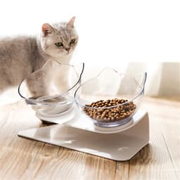 image-Non Slip Double Cat Bowl With Raised Stand Pet Food Cat Feeder Protect Cervical Vertebra Dog Bowl Transparent Pet Products