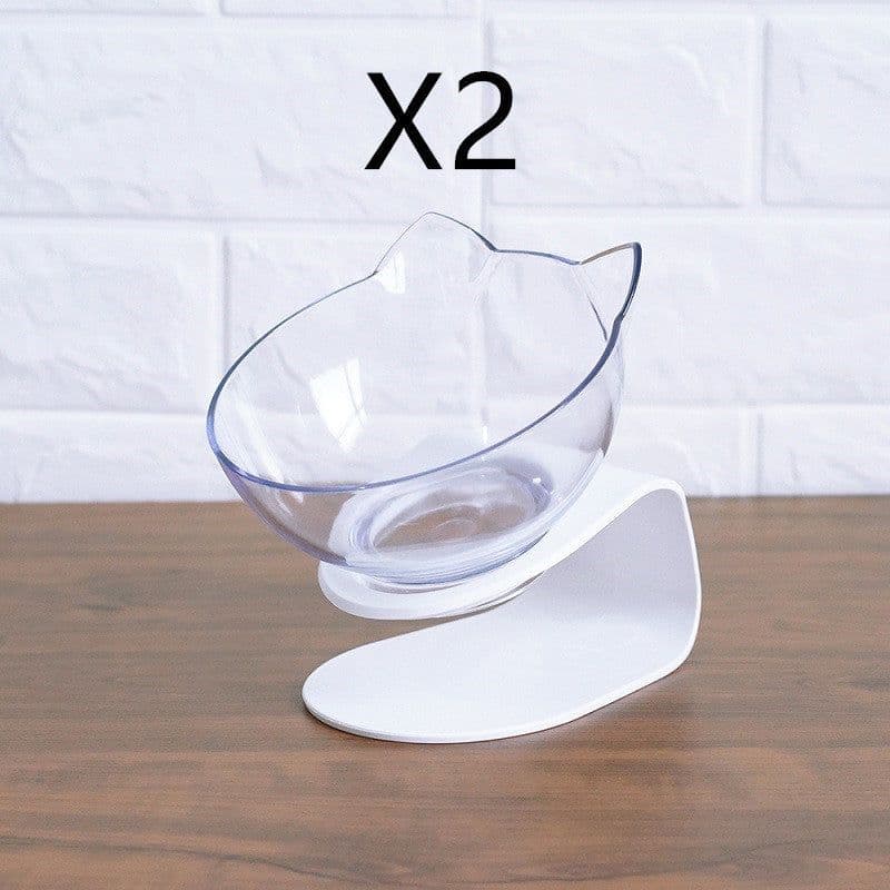 image-Non Slip Double Cat Bowl With Raised Stand Pet Food Cat Feeder Protect Cervical Vertebra Dog Bowl Transparent Pet Products