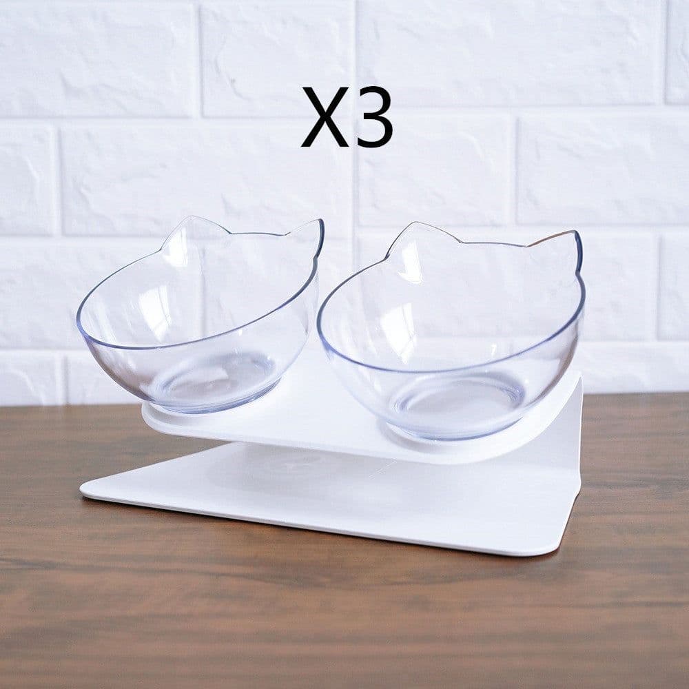 image-Non Slip Double Cat Bowl With Raised Stand Pet Food Cat Feeder Protect Cervical Vertebra Dog Bowl Transparent Pet Products