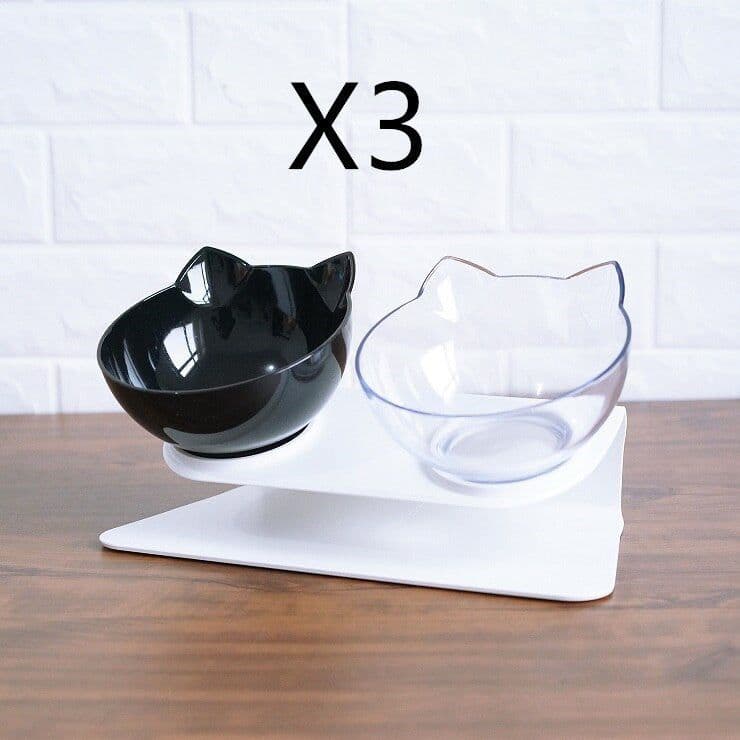 image-Non Slip Double Cat Bowl With Raised Stand Pet Food Cat Feeder Protect Cervical Vertebra Dog Bowl Transparent Pet Products