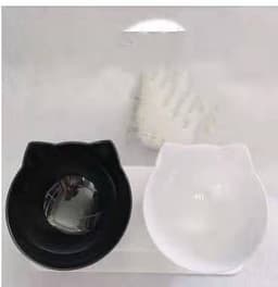 image-Non Slip Double Cat Bowl With Raised Stand Pet Food Cat Feeder Protect Cervical Vertebra Dog Bowl Transparent Pet Products