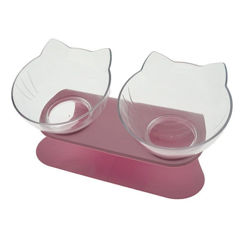 image-Non Slip Double Cat Bowl With Raised Stand Pet Food Cat Feeder Protect Cervical Vertebra Dog Bowl Transparent Pet Products