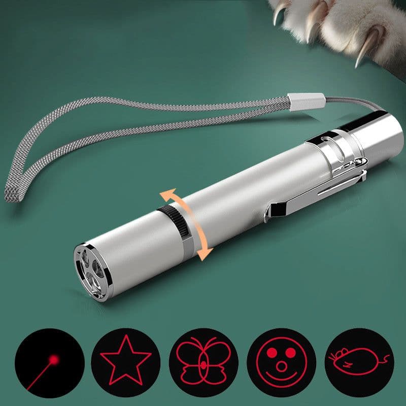 image-Laser Pointer Cat Toy, Red Dot LED Light Pointer Interactive Toys Indoor Cats Dogs, Long Range 5 Modes Lazer Projection Playpen For Kitten Outdoor Pet Chaser Tease Stick Training Exercise,USB Recharge