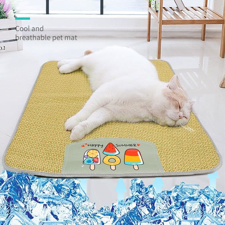 image-Pet Mat Ice Cool Grass Mat Dog's Nest Tengzhu Cooling Summer Pet's Nest Cat Sleeping Mat Anti Scratch Dog Bed Anti Moisture Dogs Cats Supplies Summer Pet Products