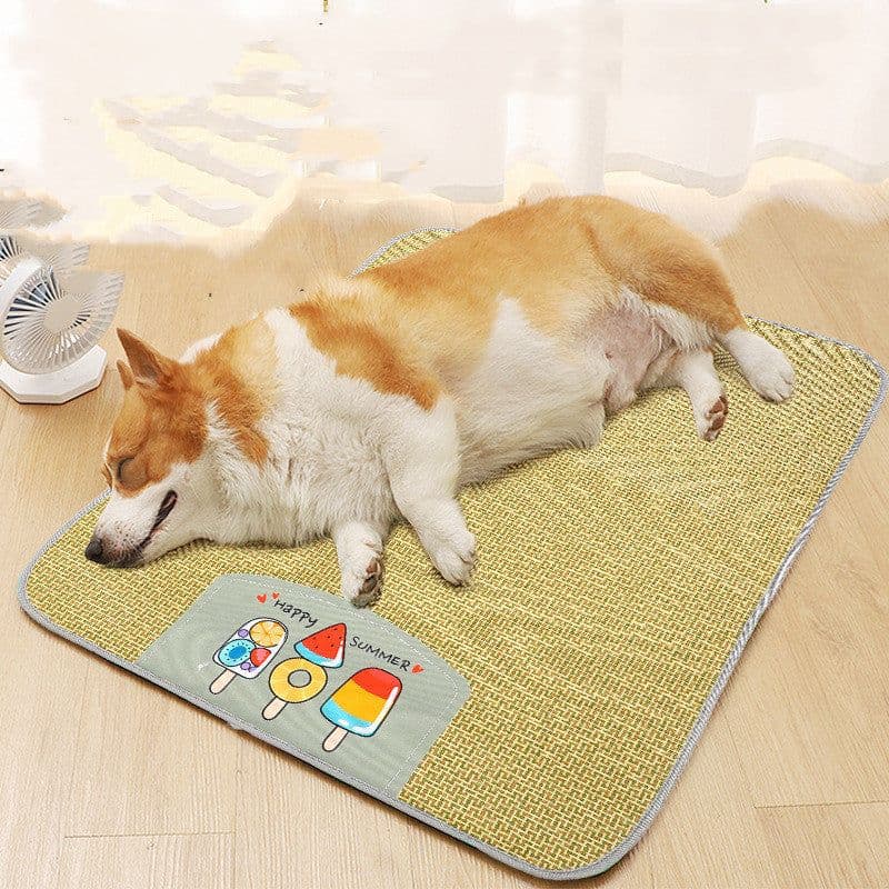 image-Pet Mat Ice Cool Grass Mat Dog's Nest Tengzhu Cooling Summer Pet's Nest Cat Sleeping Mat Anti Scratch Dog Bed Anti Moisture Dogs Cats Supplies Summer Pet Products