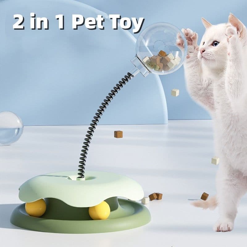 image-Cat Leakage Food 2 In 1 Toys Turntable Ball Toys Kitten Funny Cat Training Spring Ball Cat Supplies Pet Products