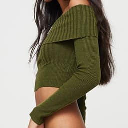 image-Boat Neck Long Sleeve Knitted Sweater Off-shoulder Crop Short Top SFor Womens Clothing