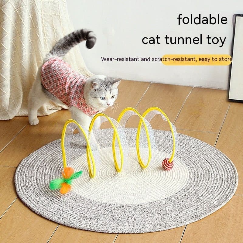 image-Folded Cat Tunnel S Type Cats Tunnel Spring Toy Mouse Tunnel Cat Outdoor Cat Toys For Kitten Interactive Cat Supplies