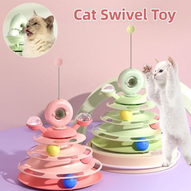 image-4 Levels Cat Toy Tower Turntable Roller Balls Toys Interactive Intelligence Pets Toys Training Track Puzzle Funny Games Accessories Pet Products