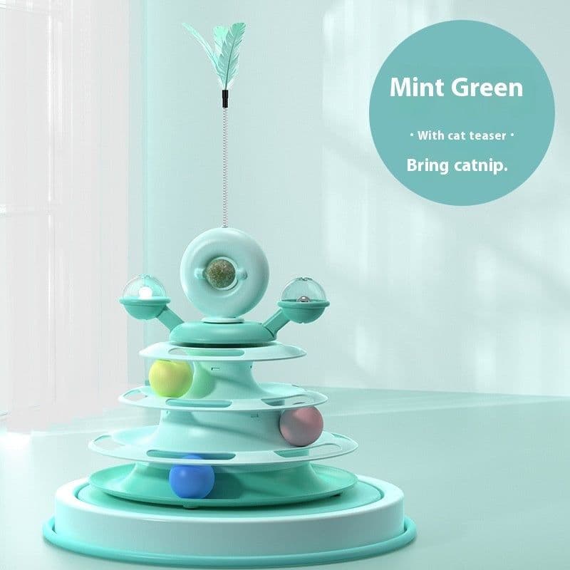 image-4 Levels Cat Toy Tower Turntable Roller Balls Toys Interactive Intelligence Pets Toys Training Track Puzzle Funny Games Accessories Pet Products