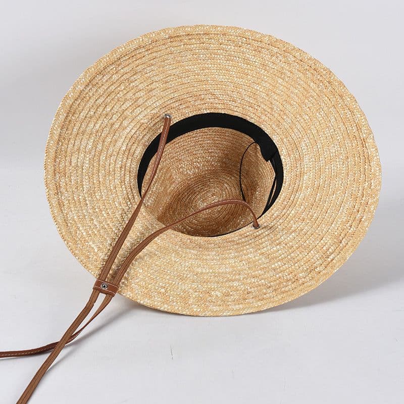 image-New Belt Strap Straw Sun Hat For Women Fashion Vacation Beach UV Hats WideBrim Panama Hats Outdoor Wholesale