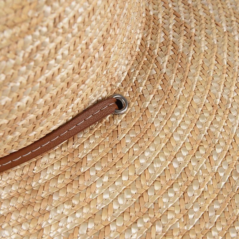 image-New Belt Strap Straw Sun Hat For Women Fashion Vacation Beach UV Hats WideBrim Panama Hats Outdoor Wholesale