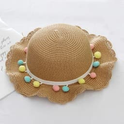 image-Summer Children'S Bags, Hats, Female Decoration, Small Colored Balls, Sunscreen, Lace, Beach Hats, Breathable Sandals