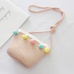 image-Summer Children'S Bags, Hats, Female Decoration, Small Colored Balls, Sunscreen, Lace, Beach Hats, Breathable Sandals