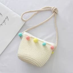 image-Summer Children'S Bags, Hats, Female Decoration, Small Colored Balls, Sunscreen, Lace, Beach Hats, Breathable Sandals